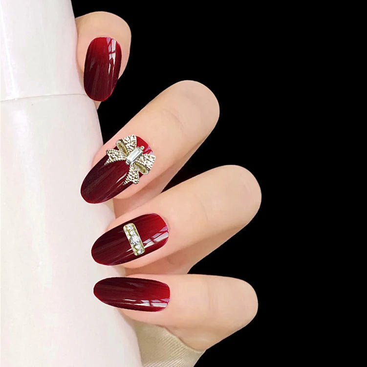 Press-On Nail Set Rhinestone Accents Easy Application