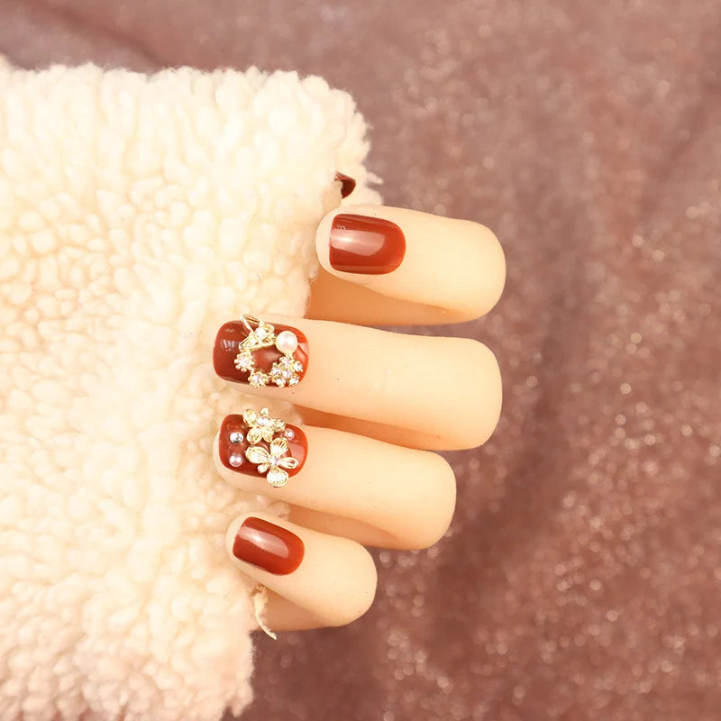 Press-On Nail Set Rhinestone Accents Easy Application