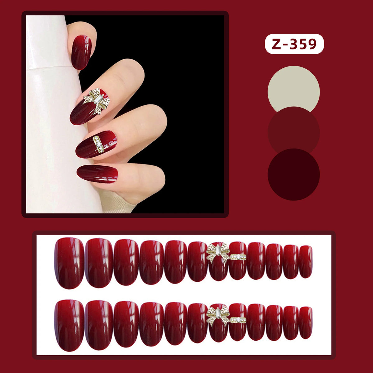 Press-On Nail Set Rhinestone Accents Easy Application