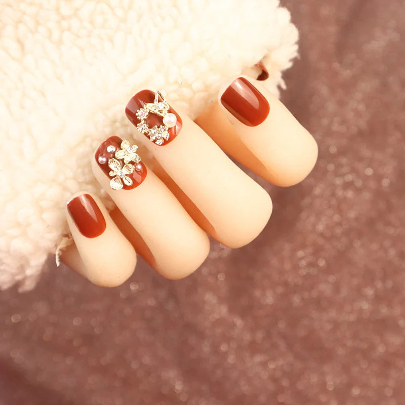Press-On Nail Set Rhinestone Accents Easy Application