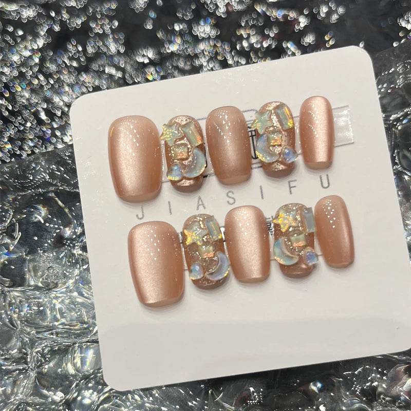 Press-On Nail Set Rhinestone Accents & Easy Application