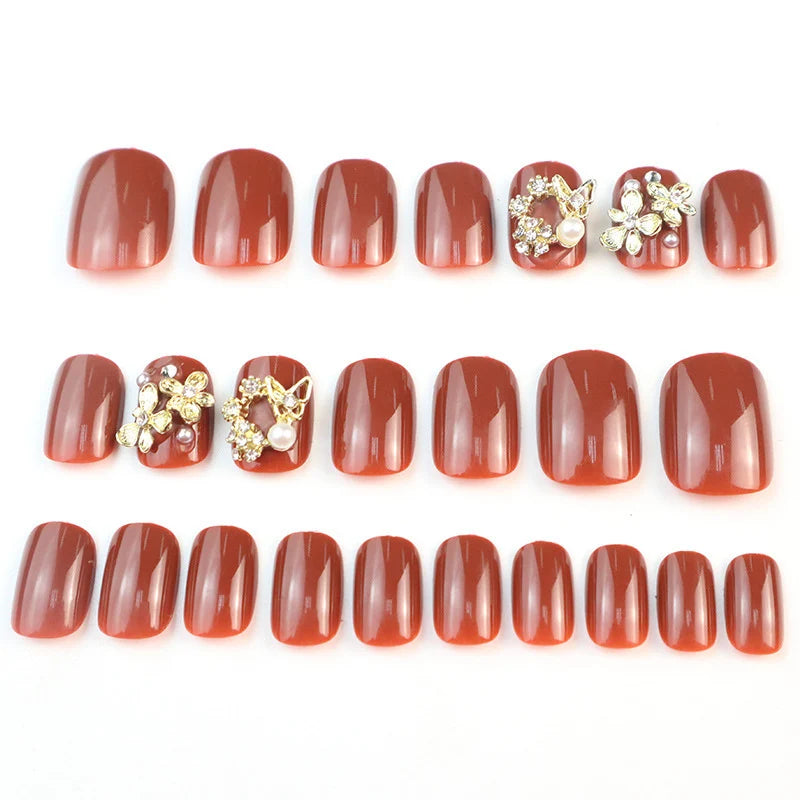 Press-On Nail Set Rhinestone Accents Easy Application