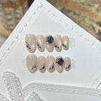 Press-On Nail Set Rhinestone Accents Gel Finish & Reusable