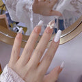 Press-On Nail Set Rhinestone Accents Glue-On & Reusable