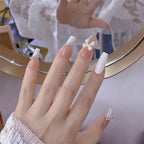 Press-On Nail Set Rhinestone Accents Glue-On & Reusable