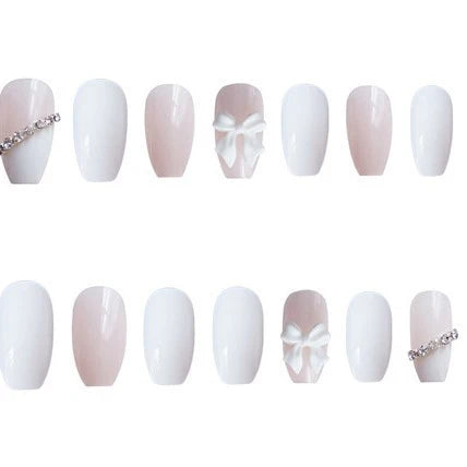 Press-On Nail Set Rhinestone Accents Glue-On & Reusable