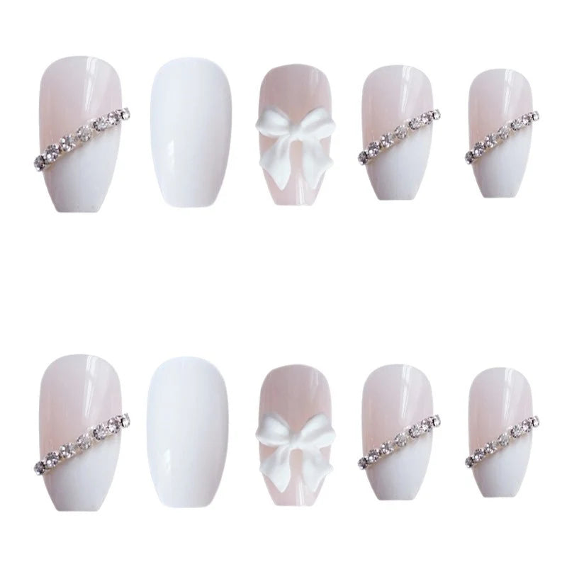 Press-On Nail Set Rhinestone Accents Glue-On & Reusable