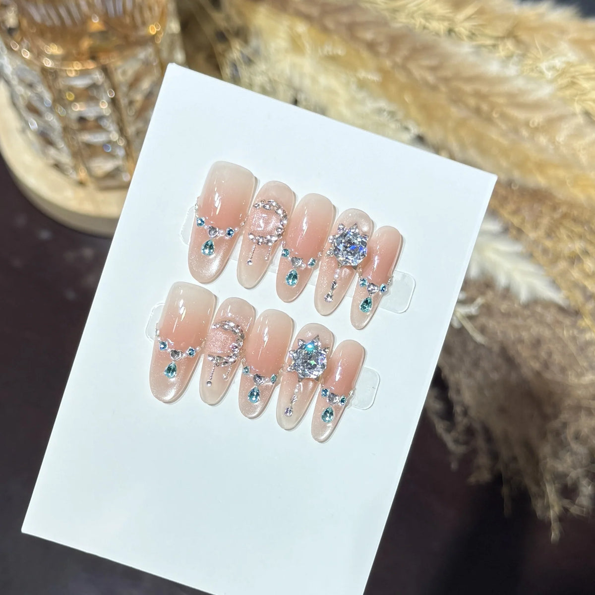 Press-On Nail Set Rhinestone Accents Peel-And-Press