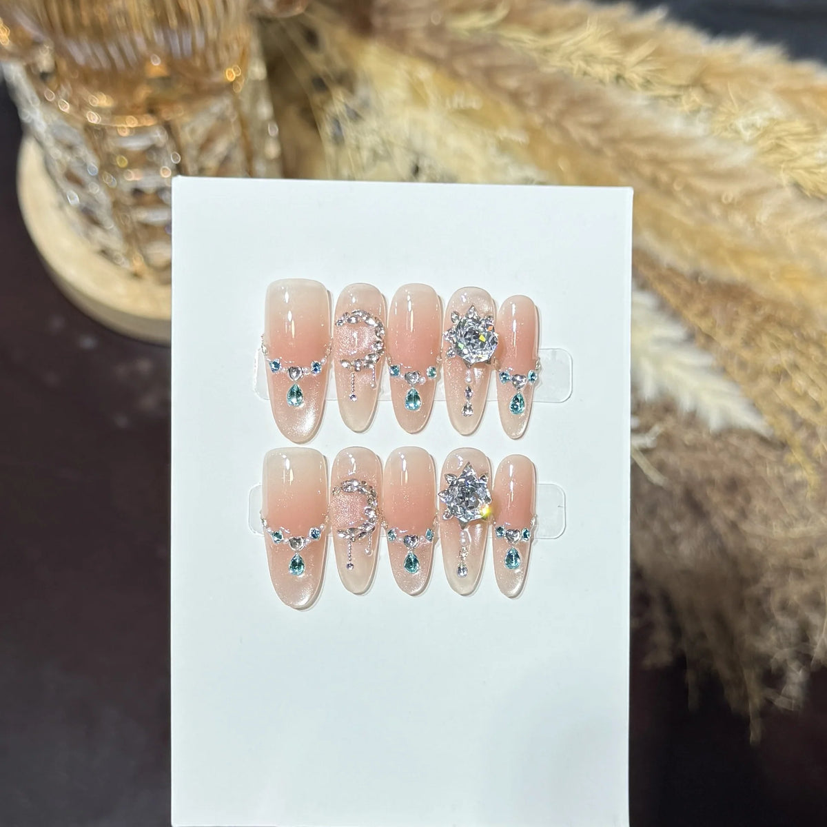 Press-On Nail Set Rhinestone Accents Peel-And-Press