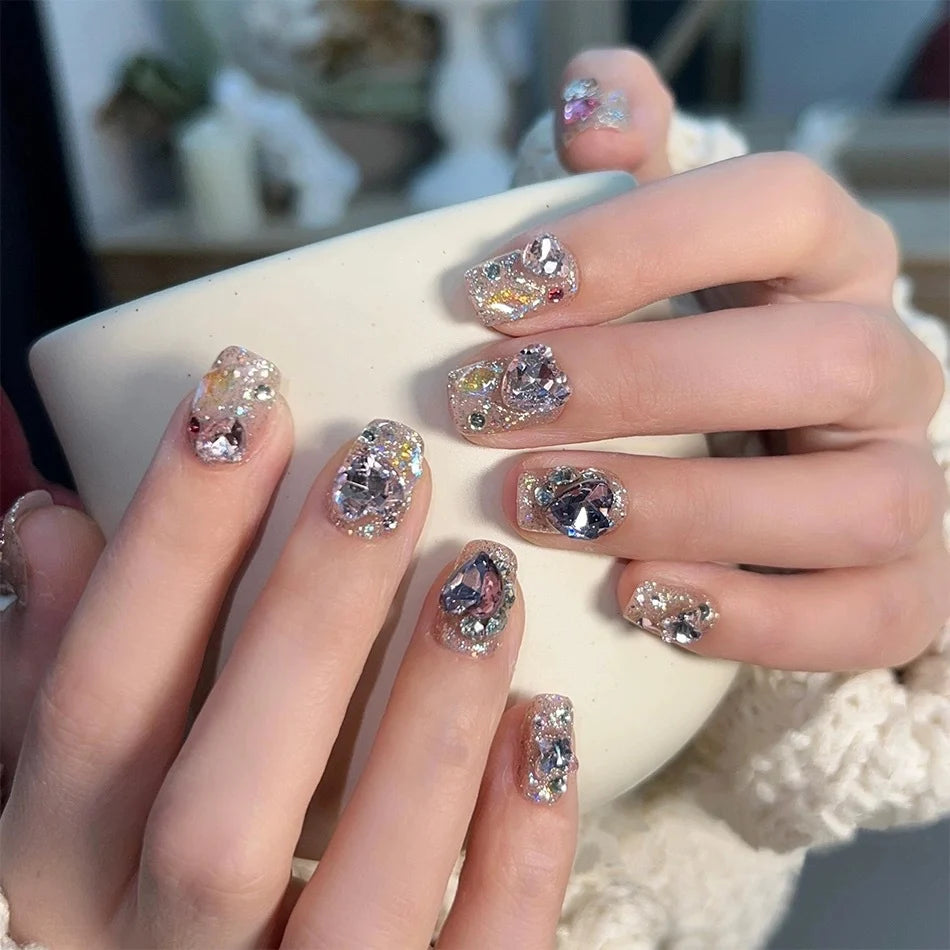 Press-On Nail Set Rhinestone Accents Reusable & Comfortable Fit