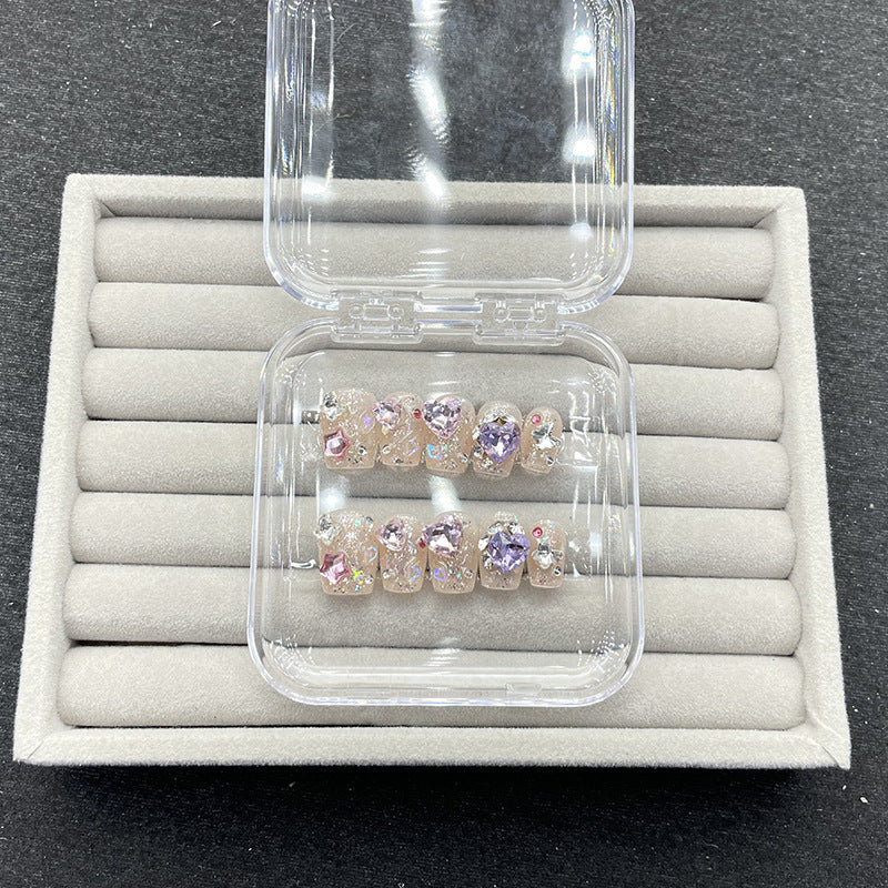 Press-On Nail Set Rhinestone Accents Reusable & Comfortable Fit