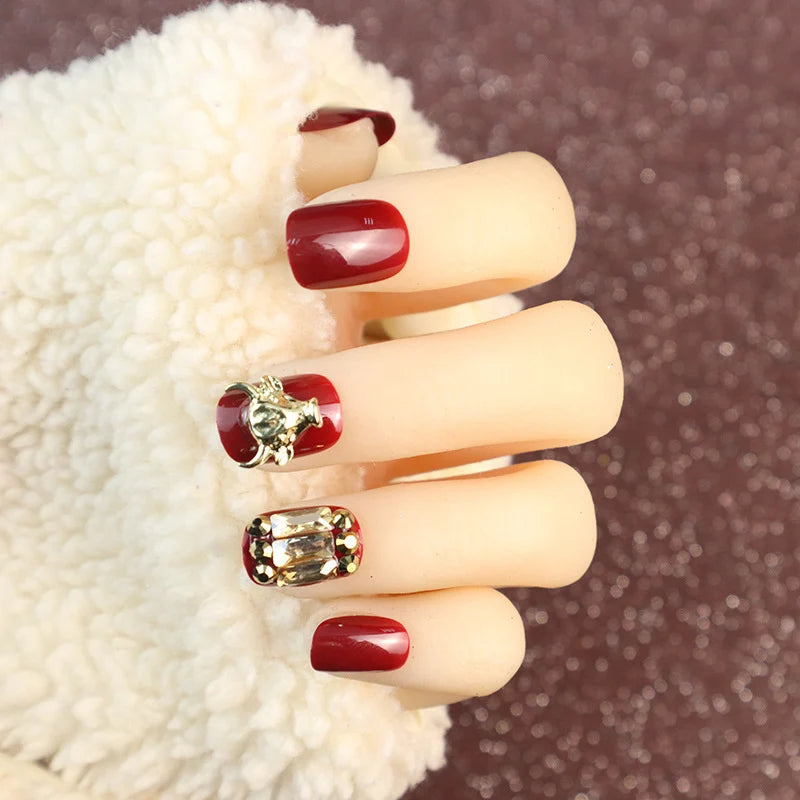 Press-On Nail Set Rhinestone Accents Self-Adhesive & Reusable