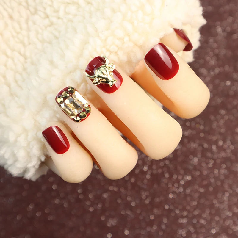 Press-On Nail Set Rhinestone Accents Self-Adhesive & Reusable