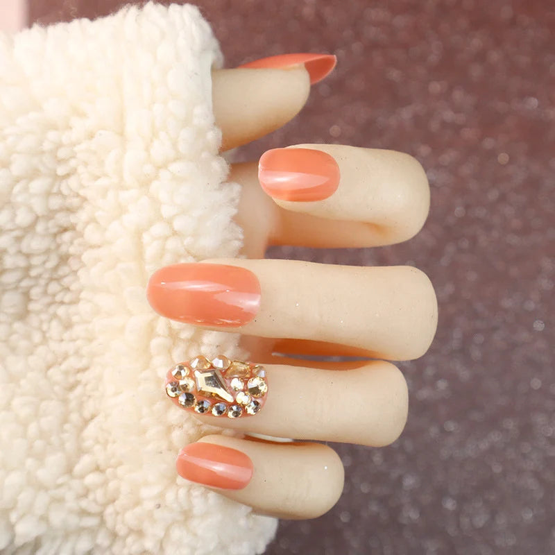 Press-On Nail Set Rhinestone Accents Strong Adhesive