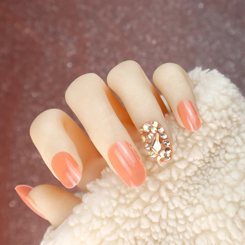 Press-On Nail Set Rhinestone Accents Strong Adhesive