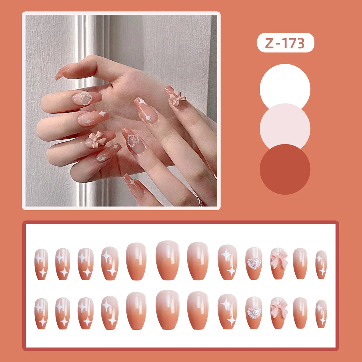 Press-On Nail Set Rhinestone & Bow Accents