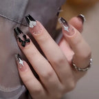 Press-On Nail Set Rhinestone & Bow Accents Reusable