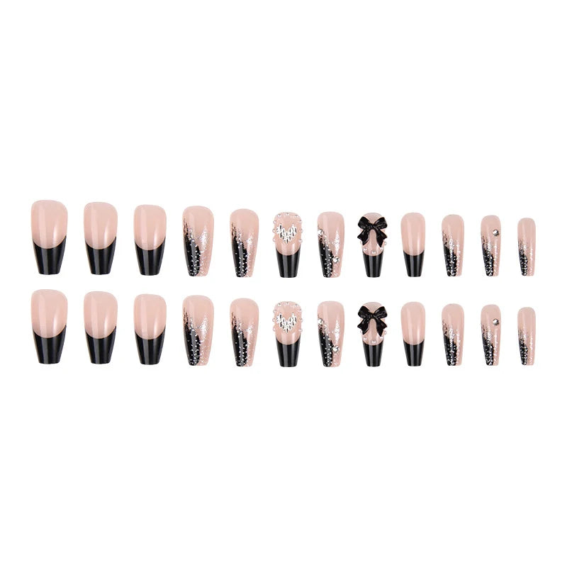 Press-On Nail Set Rhinestone & Bow Accents Reusable