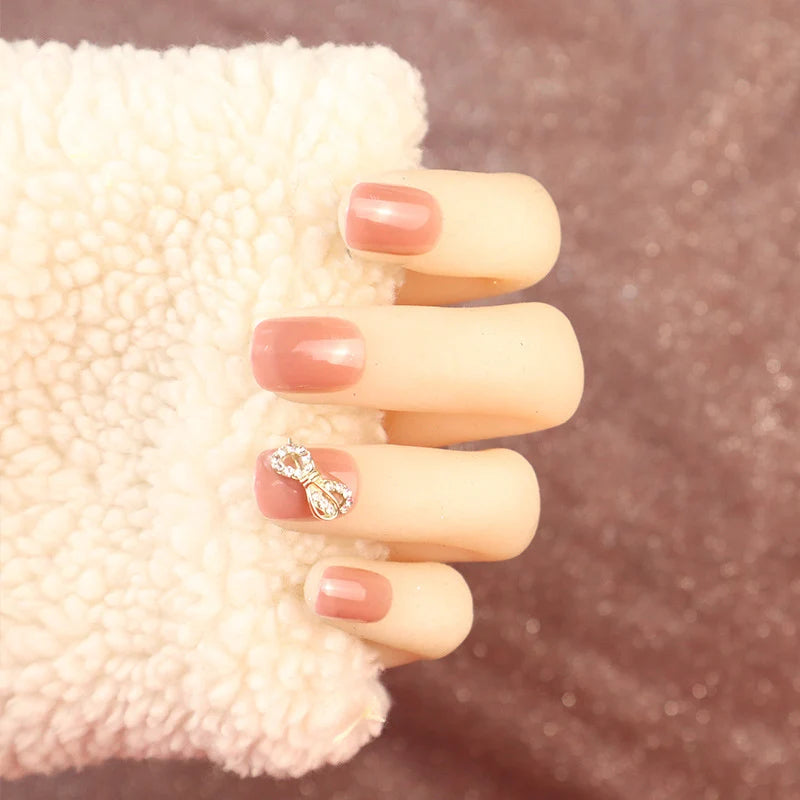 Press-On Nail Set Rhinestone Bow Comfort Fit