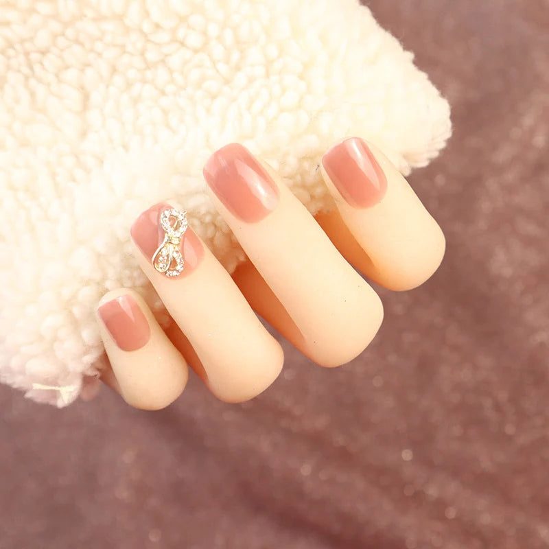 Press-On Nail Set Rhinestone Bow Comfort Fit