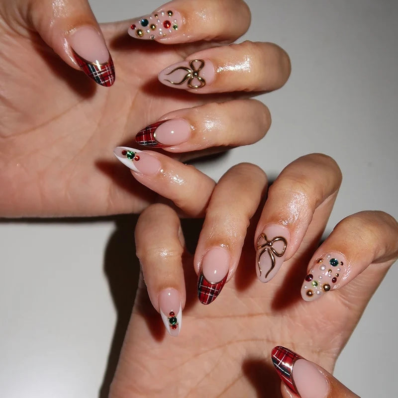 Press-On Nail Set Rhinestone & Bow Salon-Quality