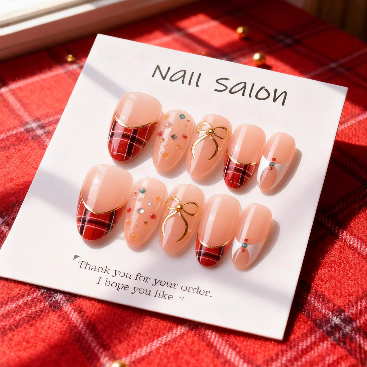 Press-On Nail Set Rhinestone & Bow Salon-Quality