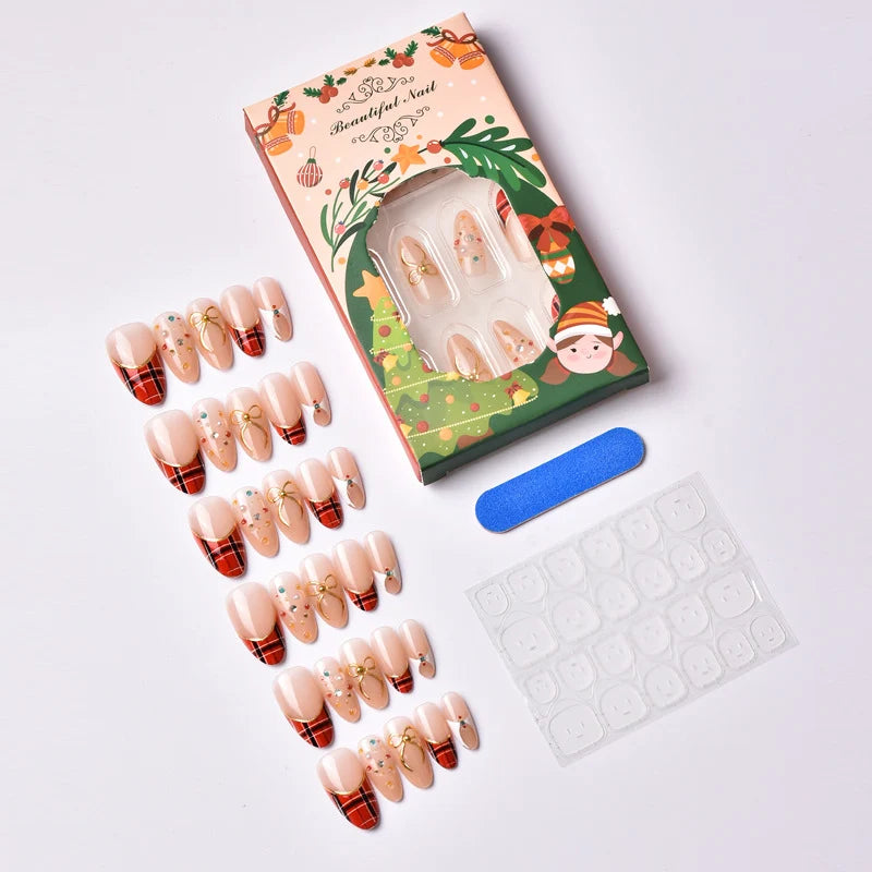 Press-On Nail Set Rhinestone & Bow Salon-Quality