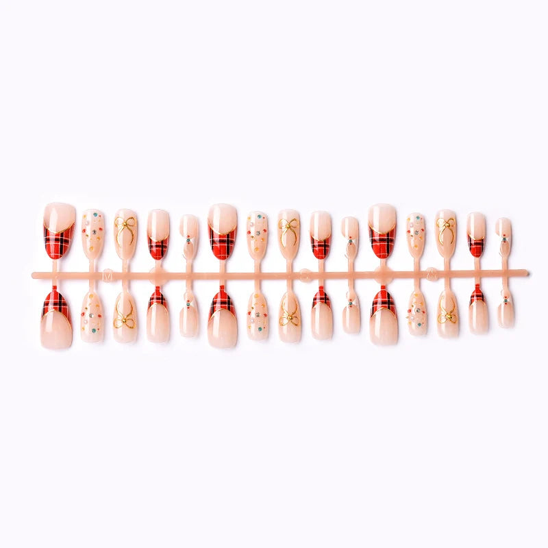 Press-On Nail Set Rhinestone & Bow Salon-Quality