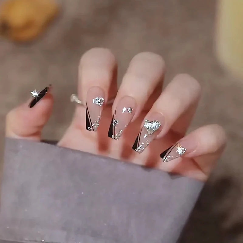 Press-On Nail Set Rhinestone & Crystal Accents Easy-Apply Adhesive