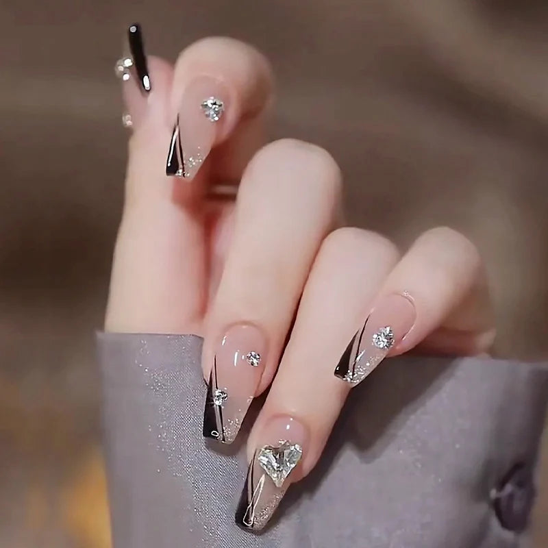Press-On Nail Set Rhinestone & Crystal Accents Easy-Apply Adhesive