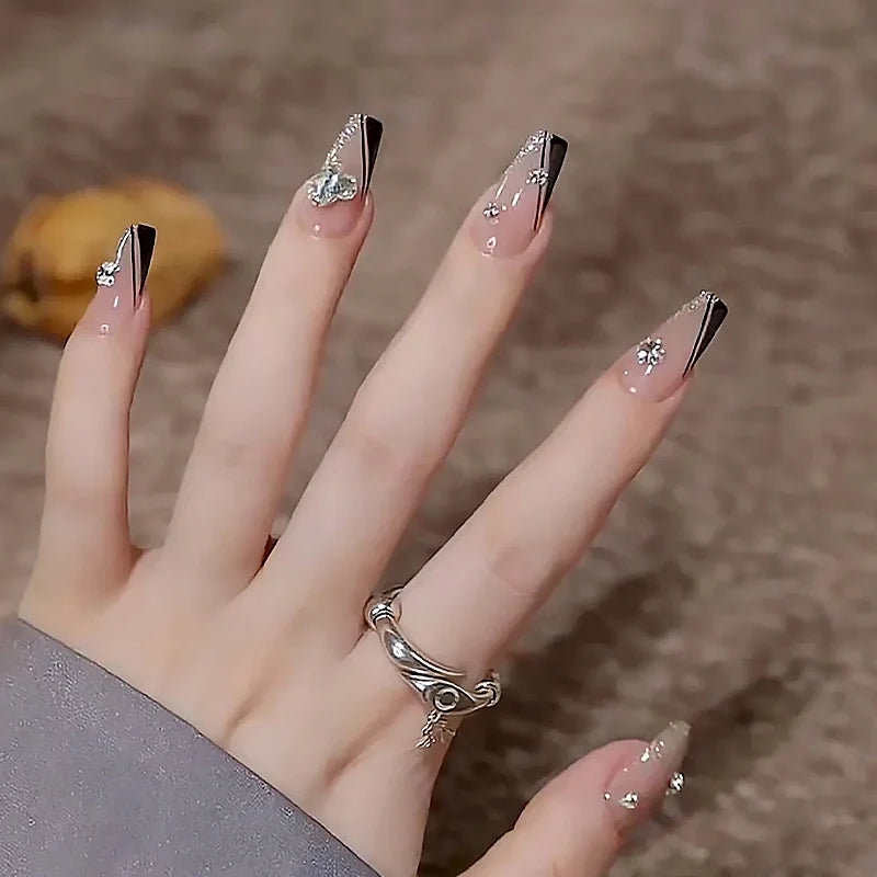 Press-On Nail Set Rhinestone & Crystal Accents Easy-Apply Adhesive