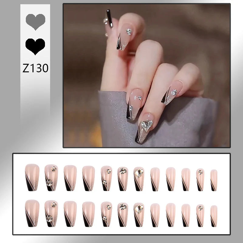 Press-On Nail Set Rhinestone & Crystal Accents Easy-Apply Adhesive
