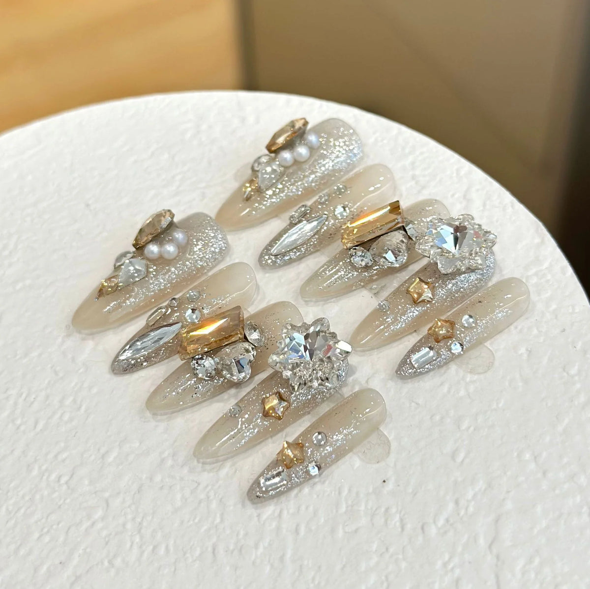 Press-On Nail Set Rhinestone Embellished Acrylic Reusable