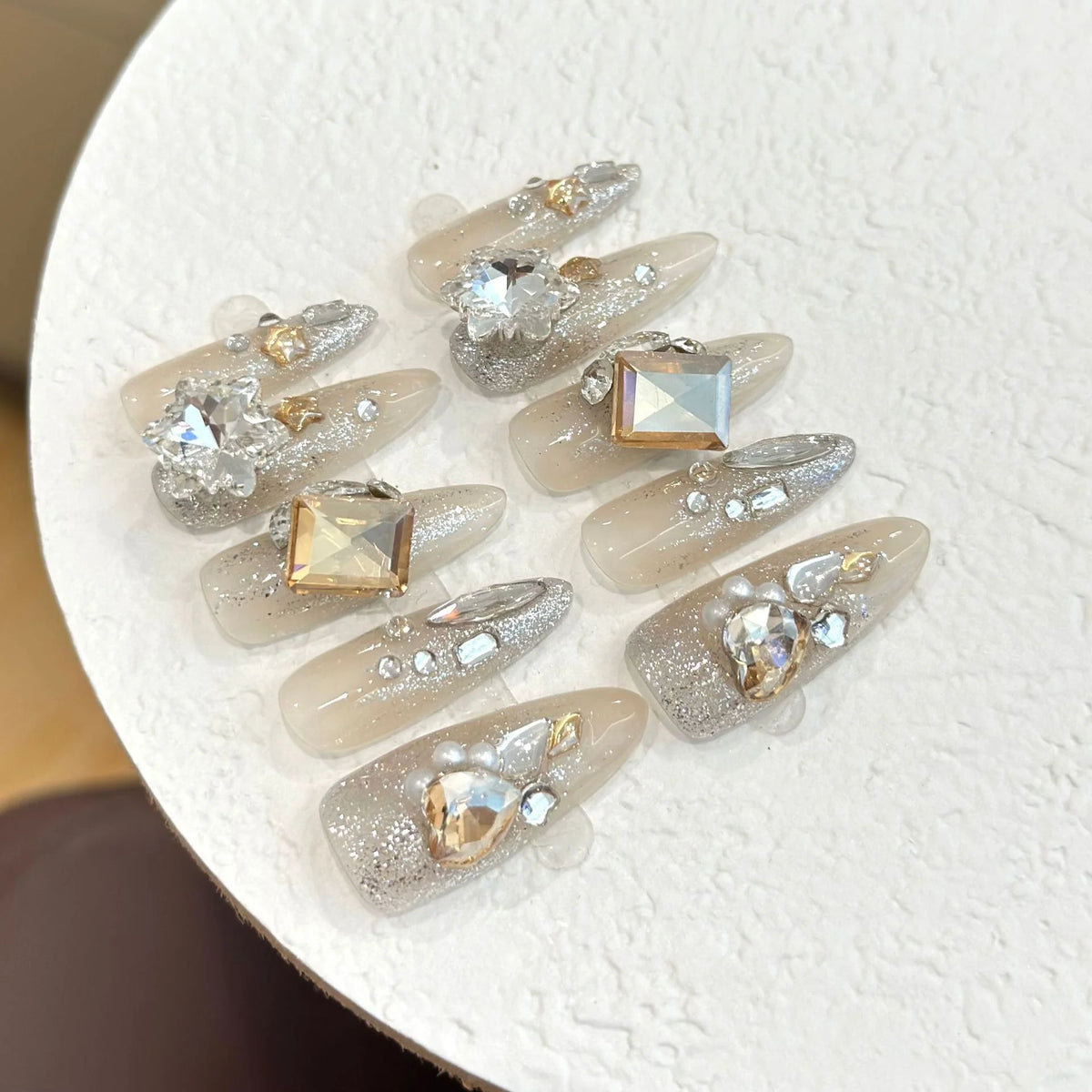 Press-On Nail Set Rhinestone Embellished Acrylic Reusable