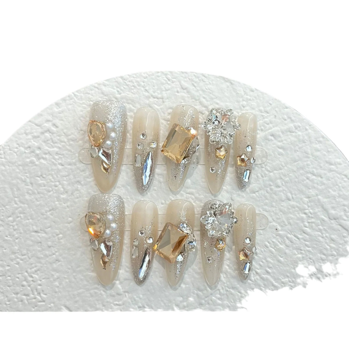 Press-On Nail Set Rhinestone Embellished Acrylic Reusable
