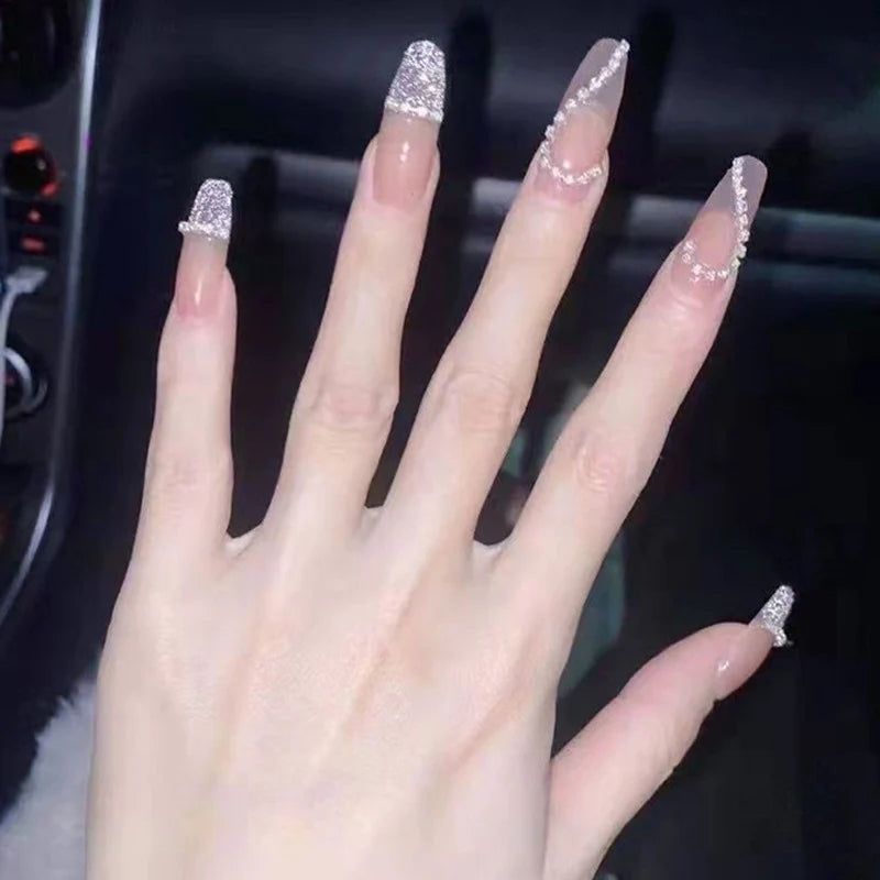 Press-On Nail Set Rhinestone Embellished Adhesive-Backed