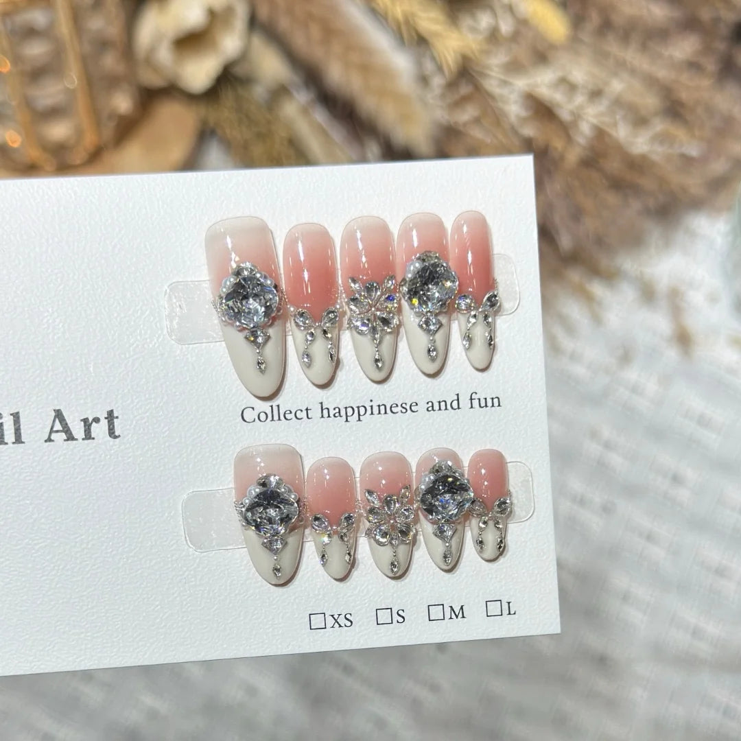 Press-On Nail Set Rhinestone Embellished Easy Application
