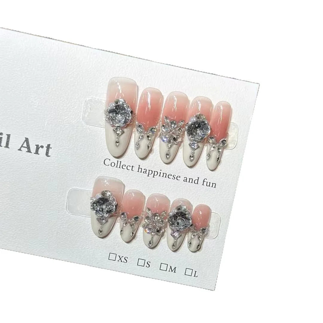 Press-On Nail Set Rhinestone Embellished Easy Application