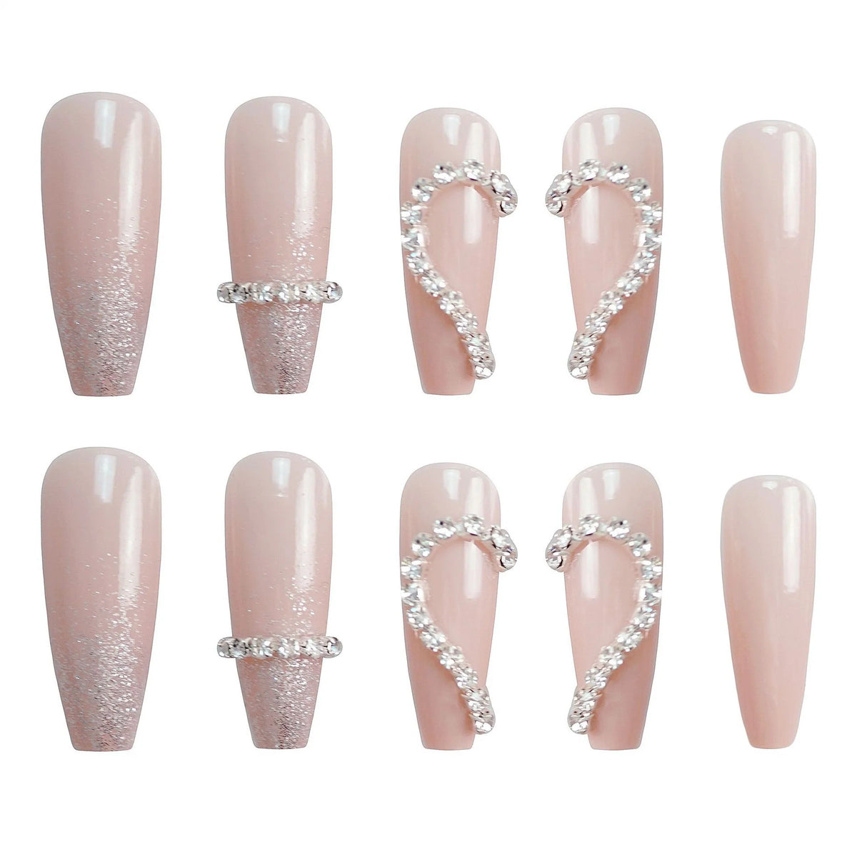 Press-On Nail Set Rhinestone Embellished Glue-Free & Reusable