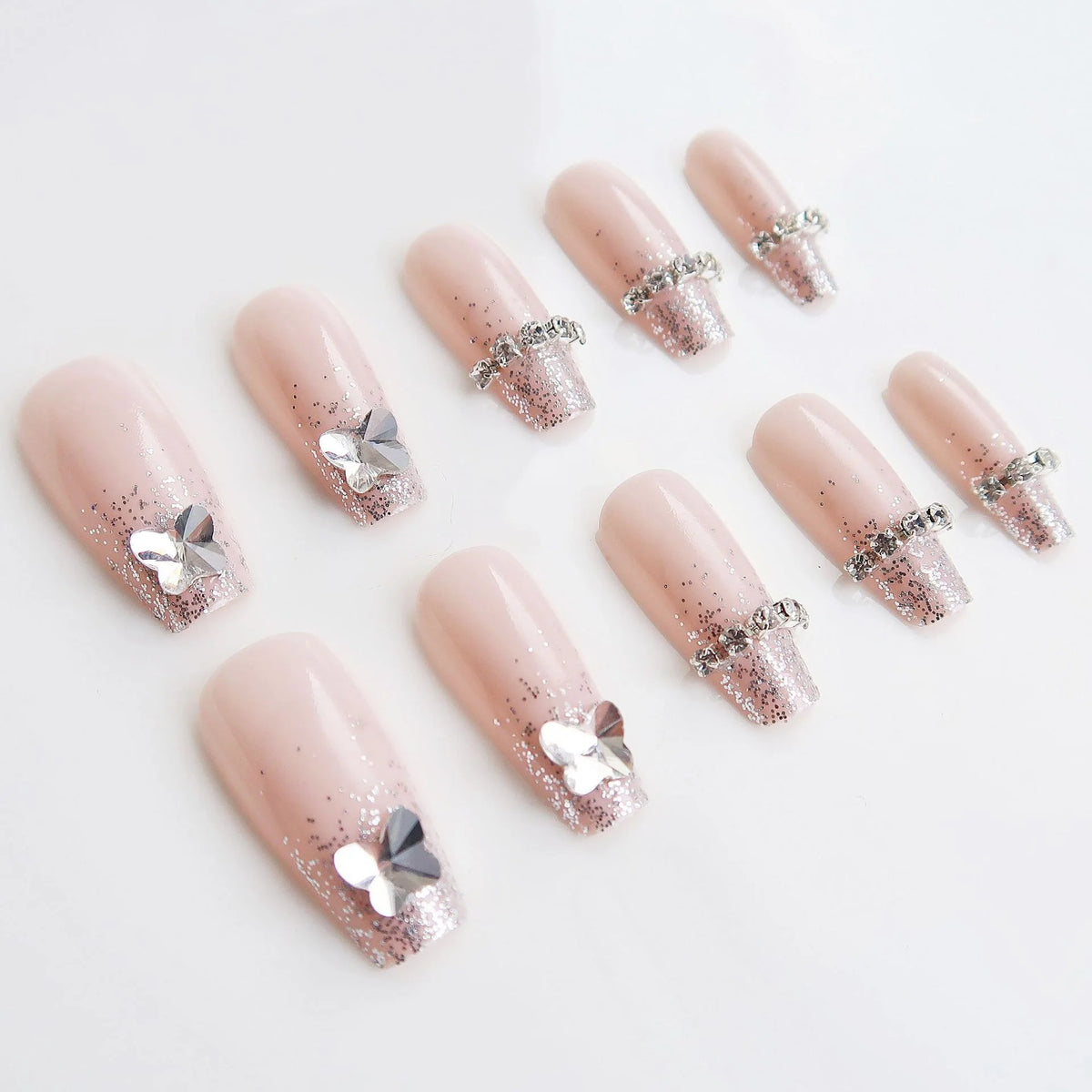 Press-On Nail Set Rhinestone Embellished Glue-On