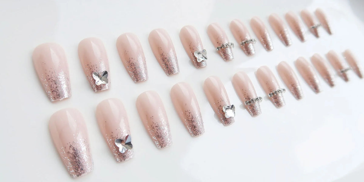 Press-On Nail Set Rhinestone Embellished Glue-On