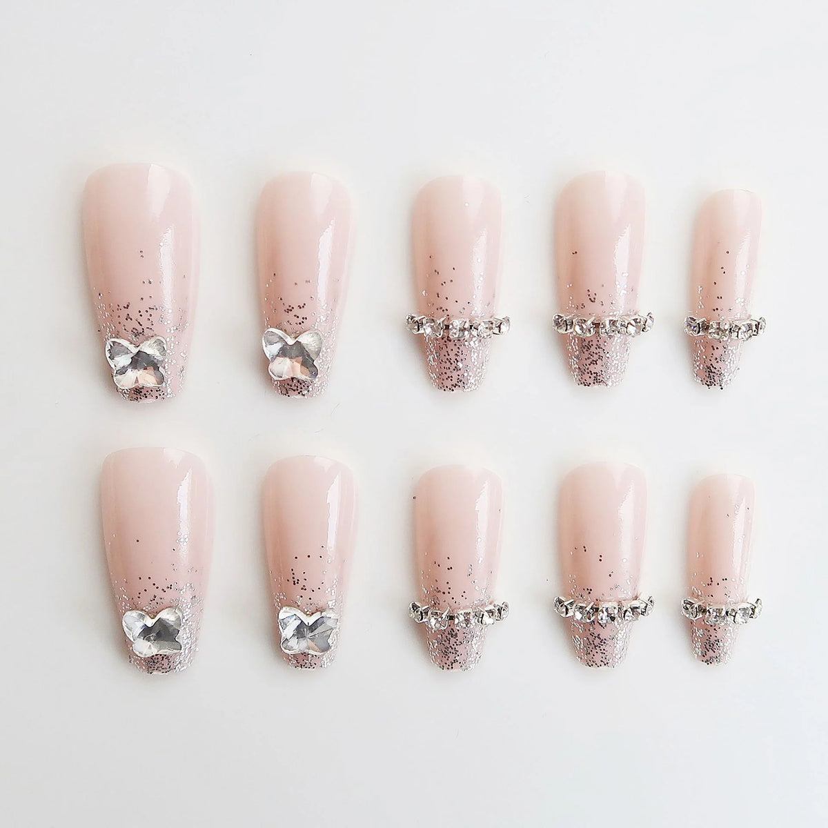 Press-On Nail Set Rhinestone Embellished Glue-On