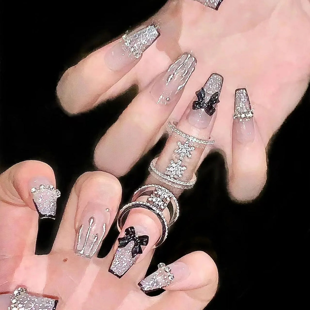 Press-On Nail Set Rhinestone Embellished Peel & Stick Reusable