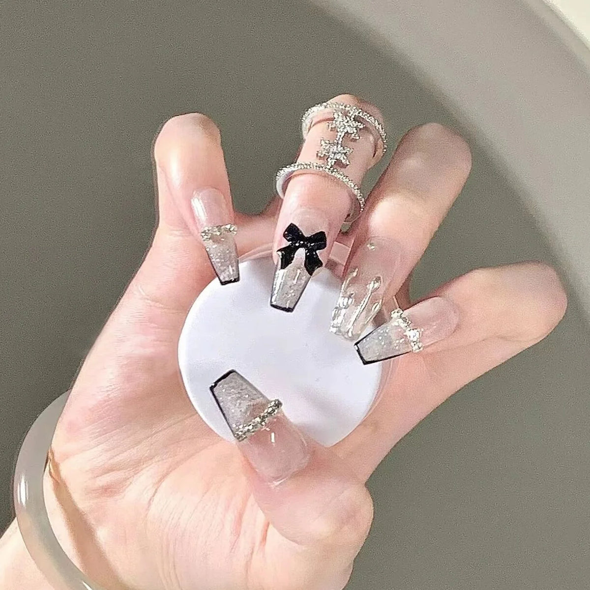 Press-On Nail Set Rhinestone Embellished Peel & Stick Reusable