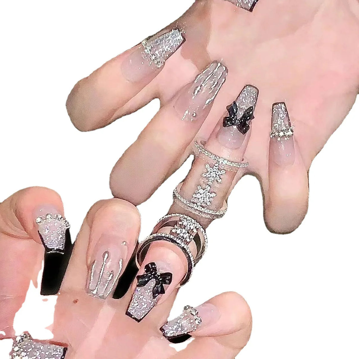 Press-On Nail Set Rhinestone Embellished Peel & Stick Reusable