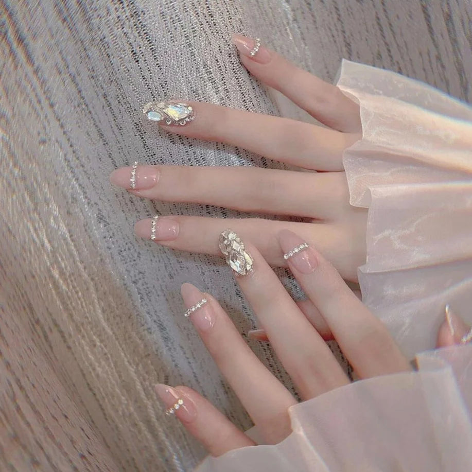 Press-On Nail Set Rhinestone Embellished Reusable Multi-Size