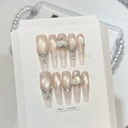 Press-On Nail Set Rhinestone & Glitter Double-Sided Adhesive