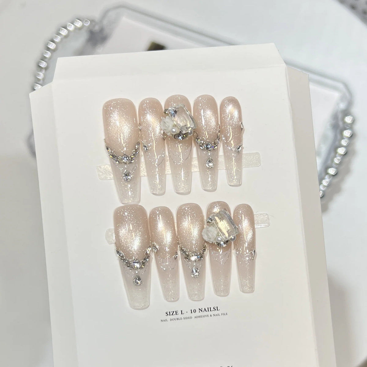 Press-On Nail Set Rhinestone & Glitter Double-Sided Adhesive