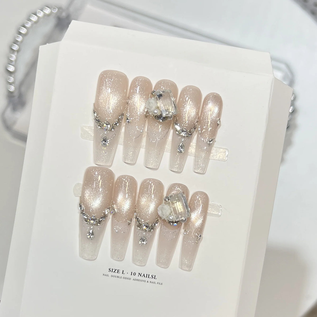 Press-On Nail Set Rhinestone & Glitter Double-Sided Adhesive