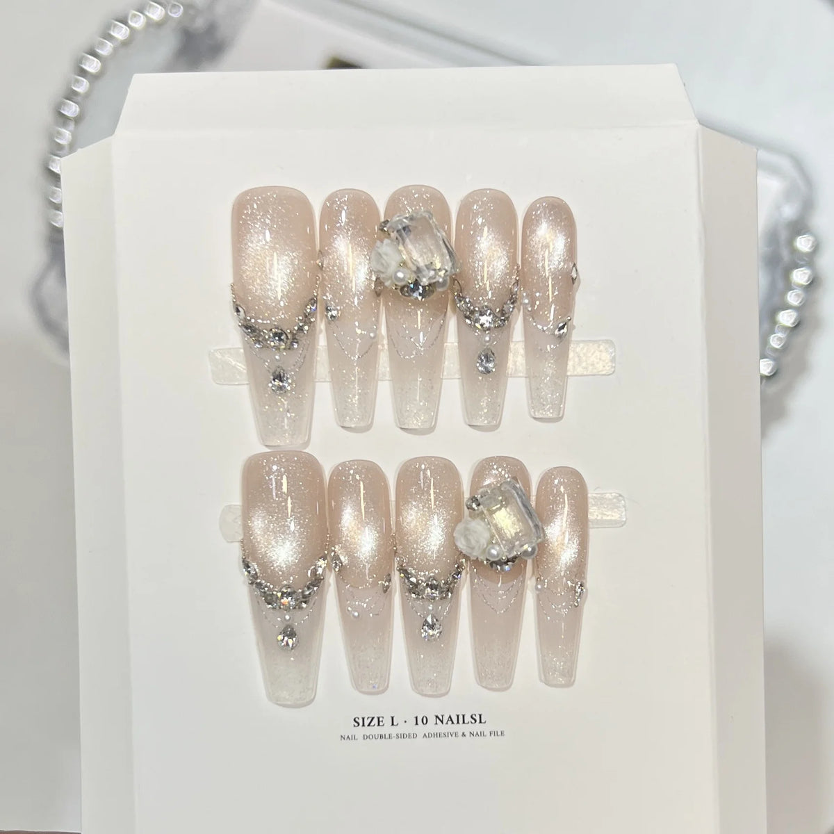 Press-On Nail Set Rhinestone & Glitter Double-Sided Adhesive